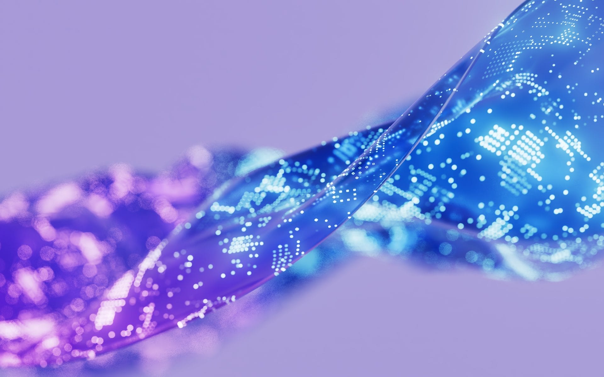 Abstract purple and blue wave of digital particles