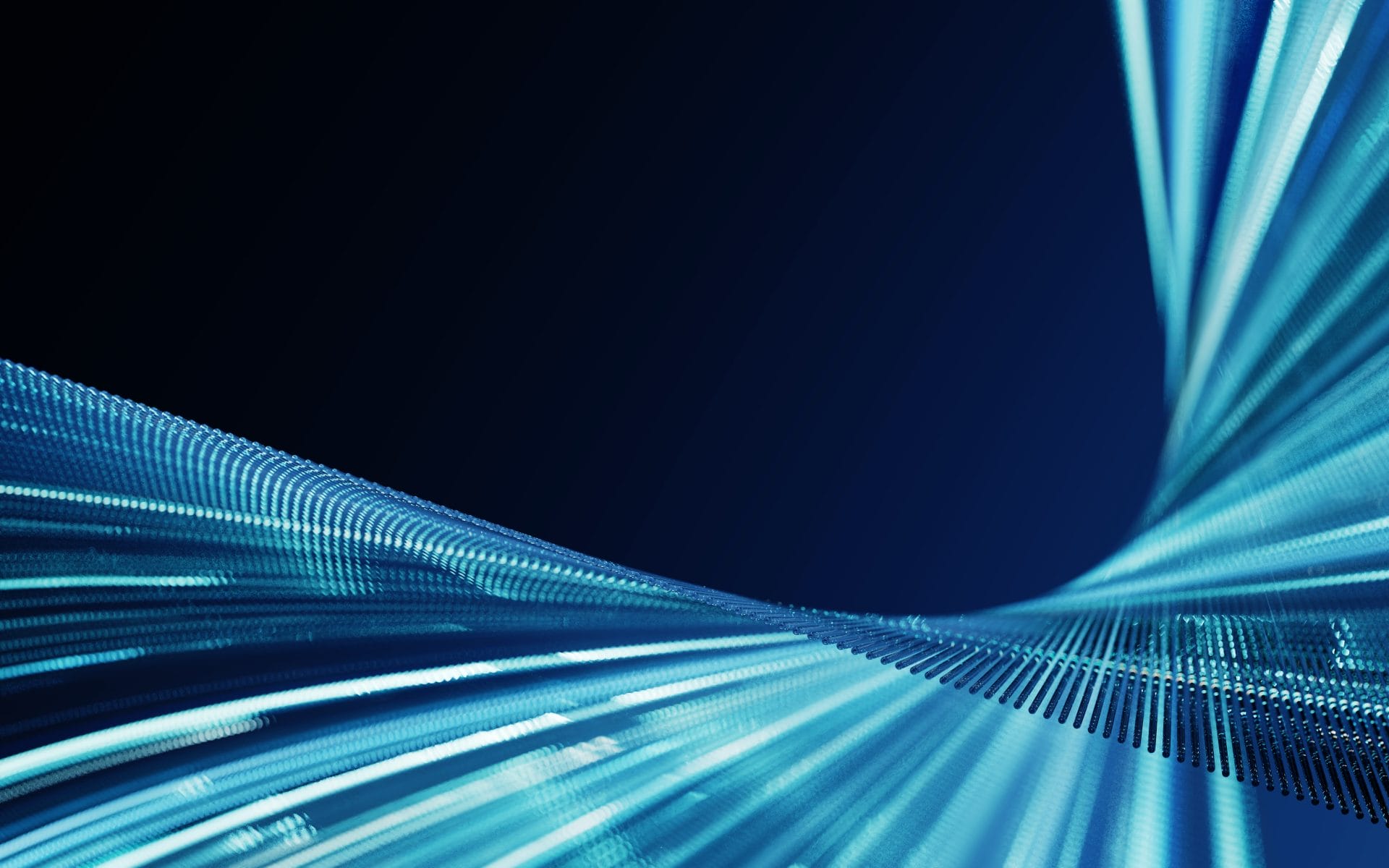 Abstract blue light trails forming a flowing data tunnel